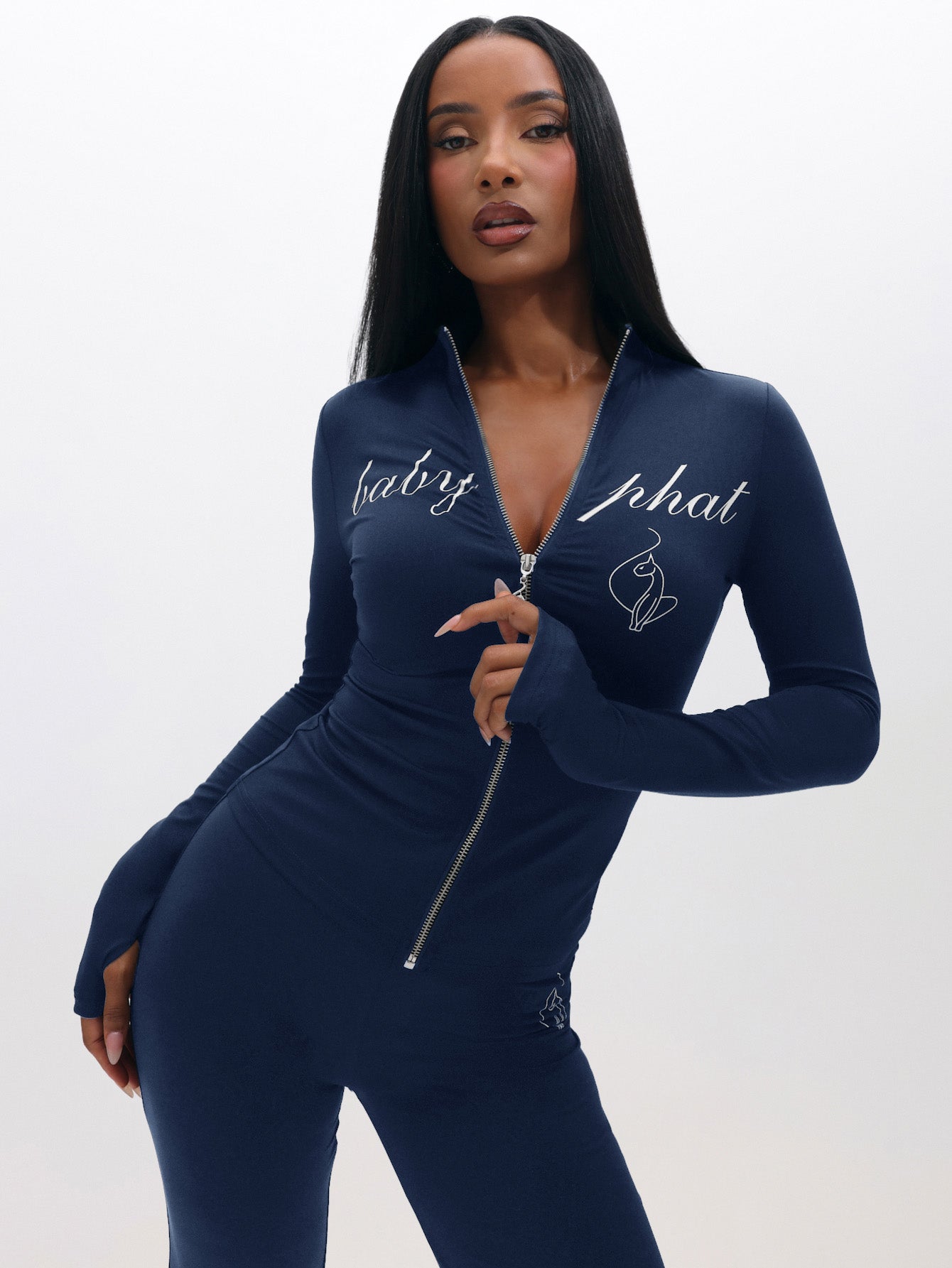 Long Sleeve High Neck Zip Up Top | Baby Phat