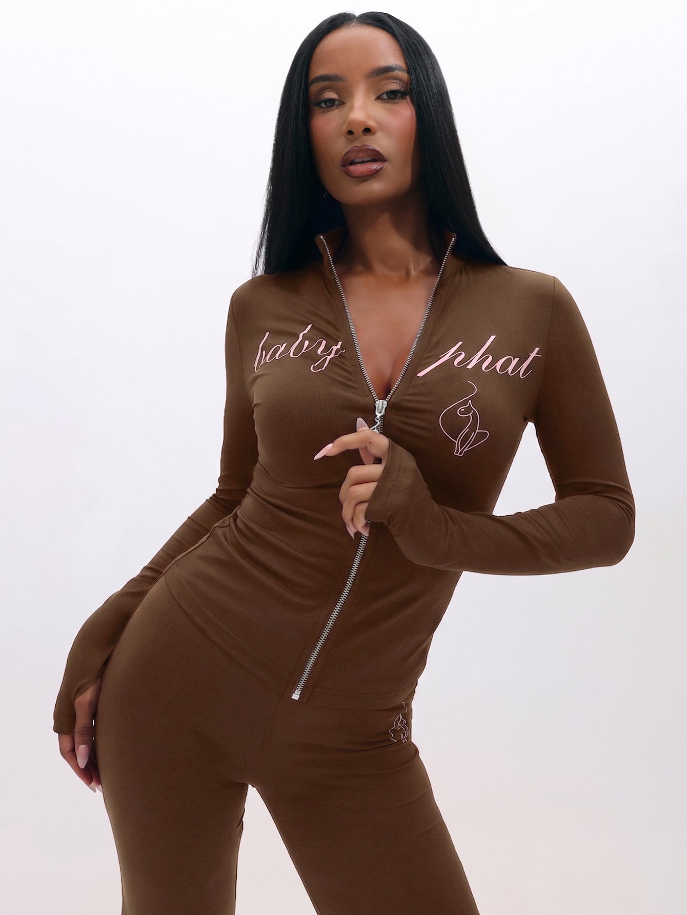 Long Sleeve High Neck Zip Up Top | Baby Phat