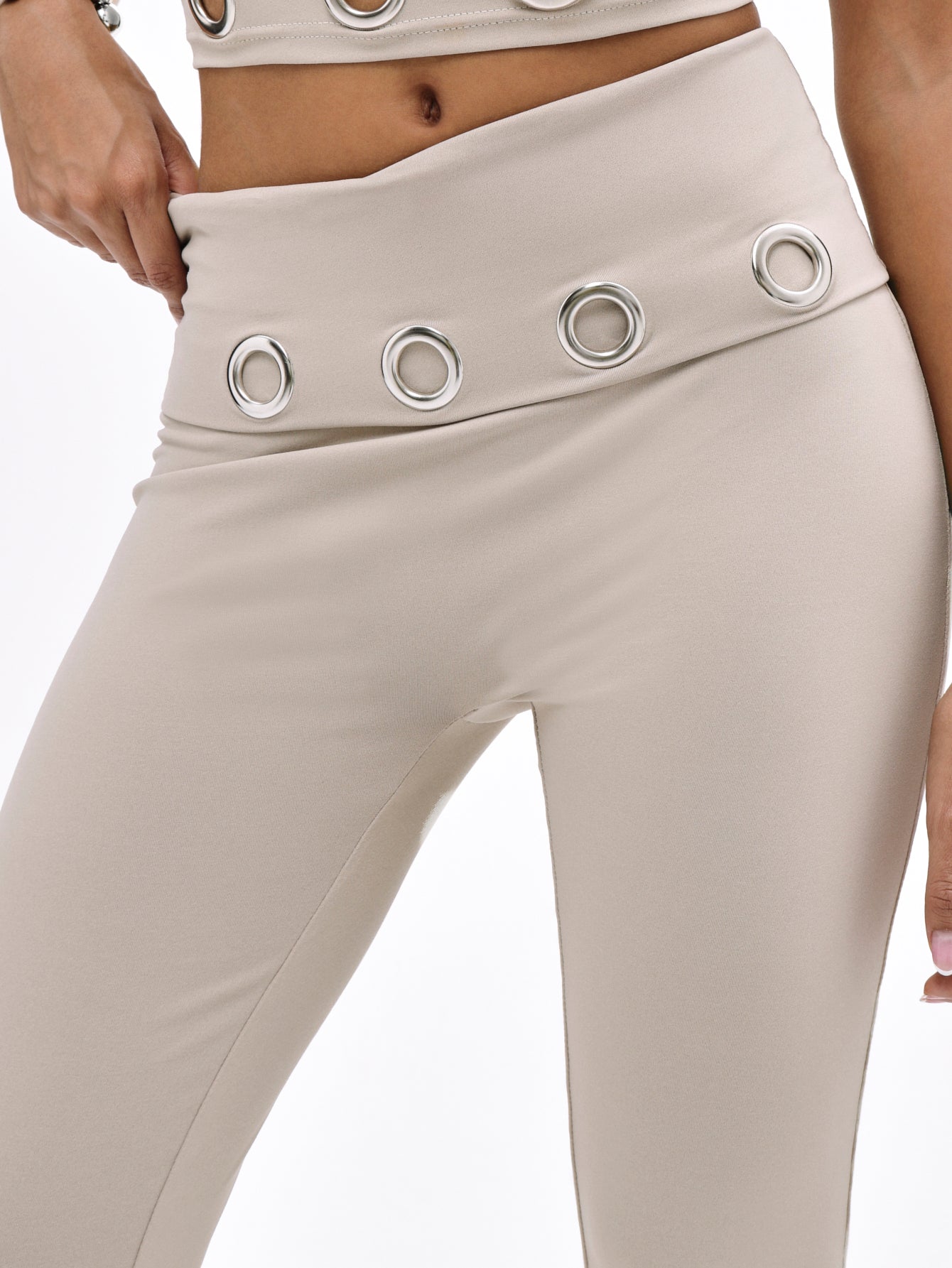 Fold Over Flare Leggings With Eyelets