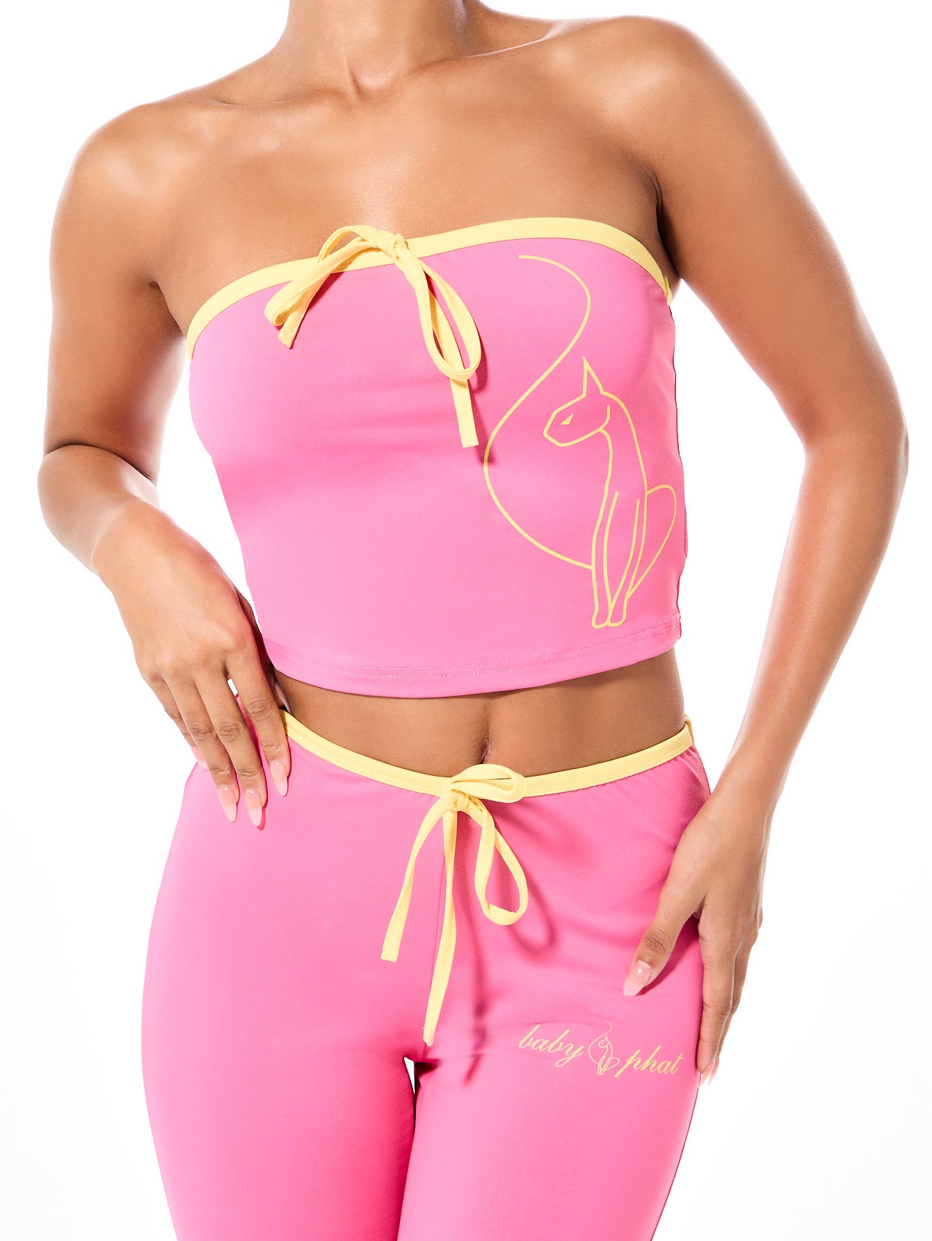 トップス Lotta baby ribbon tops Contrast Tube Top with Bow Detail | Baby Phat