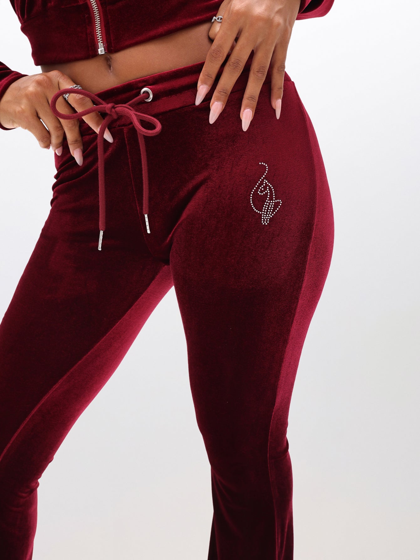 Low Rise Velour Sweatpant with Rhinestones