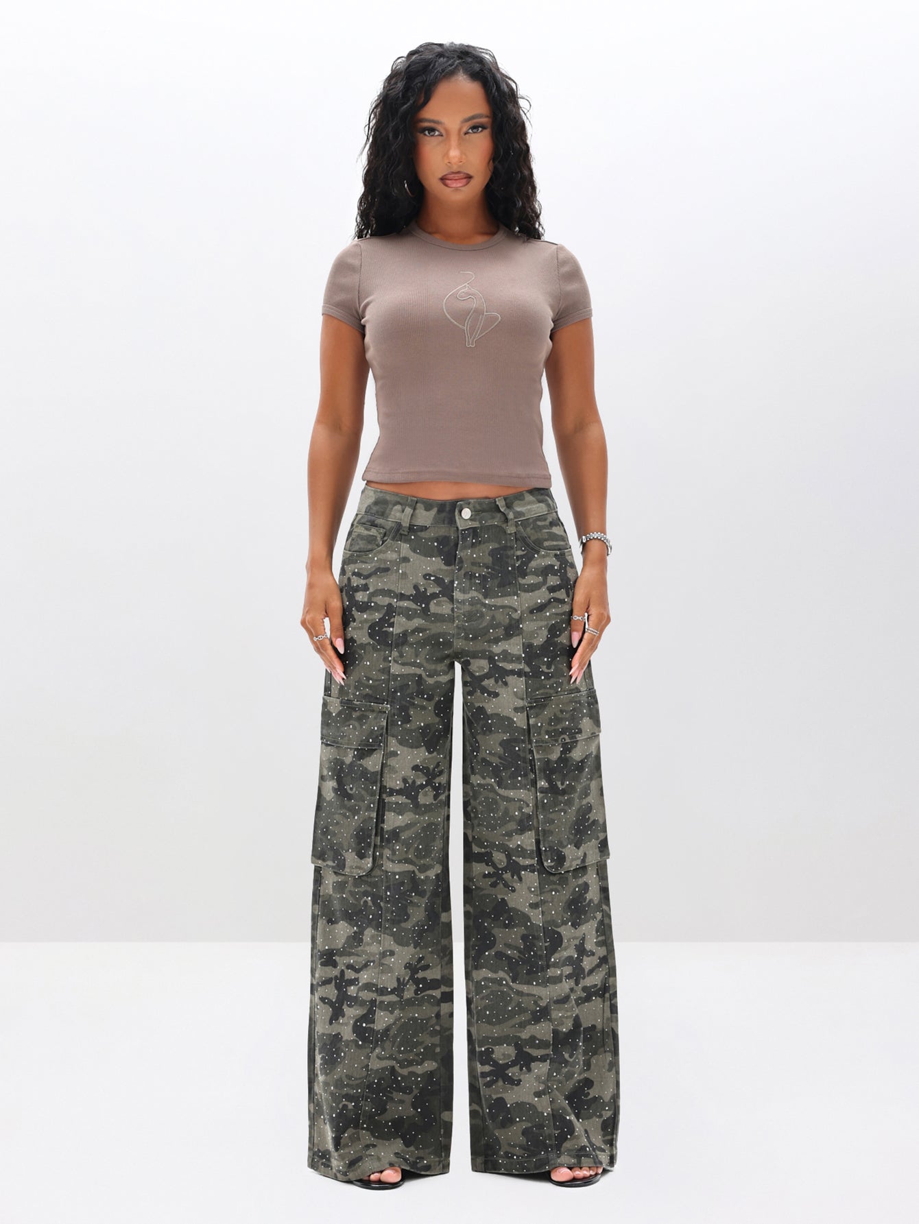 Baggy Camo Cargo Jeans with Rhinestone Detail | Baby Phat | Baby Phat