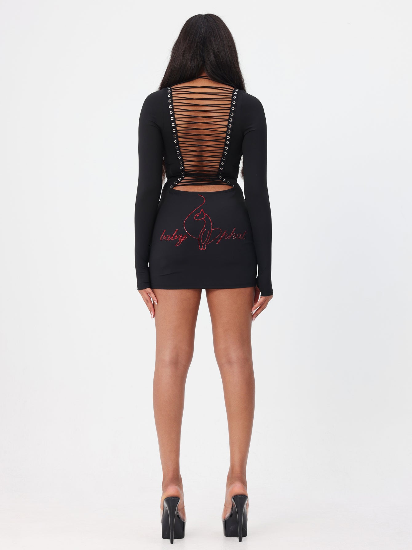 Long Sleeve Mini Dress With Lace Up Back Detail