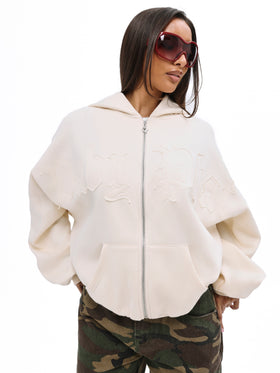 Zip Up Sweatshirt with Gothic Appliqué