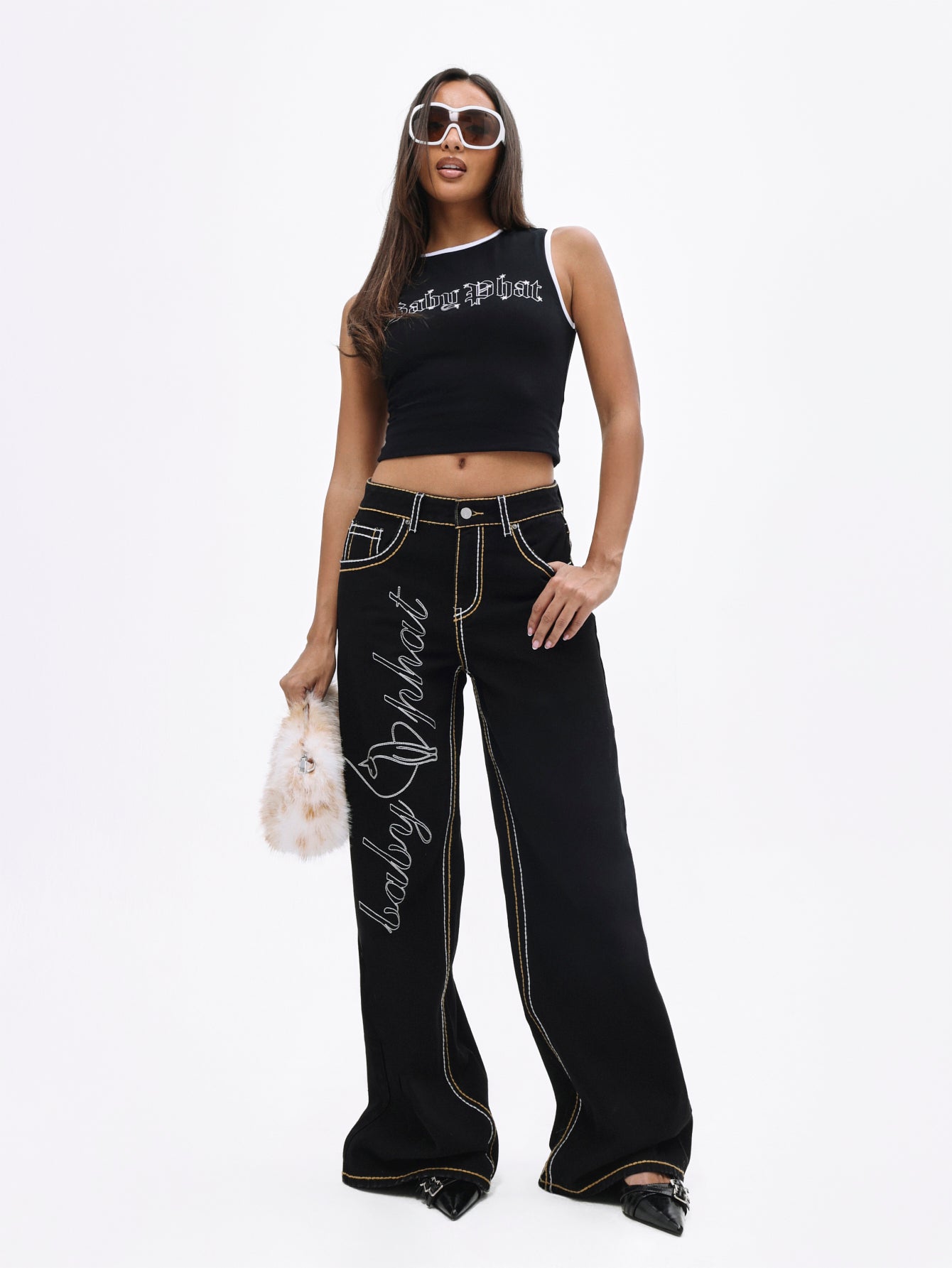 Gothic Logo Contrast-Trim Tank Top | Baby Phat | Baby Phat