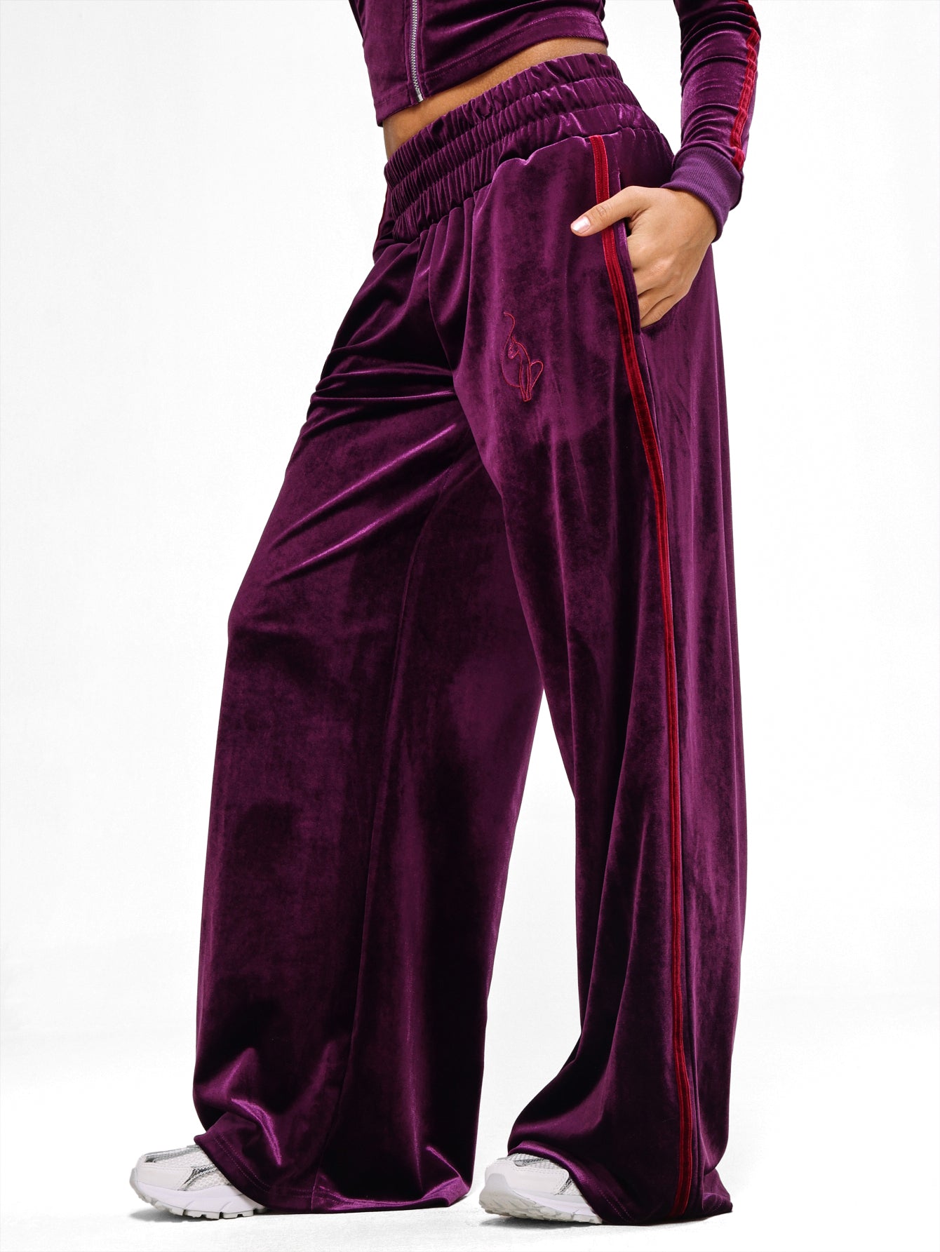 Velour Wide Leg Track Pants