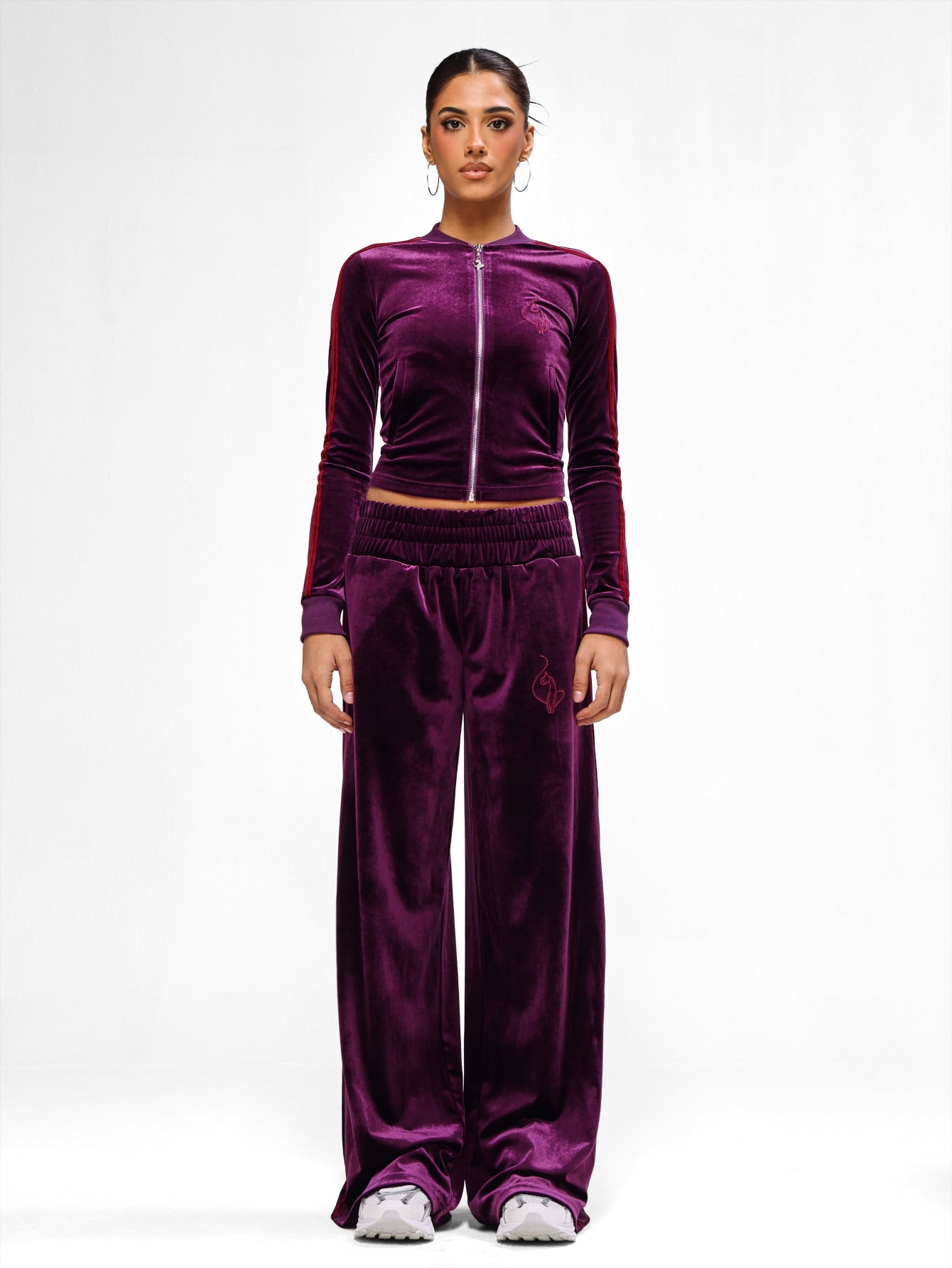 Velour Wide Leg Track Pants