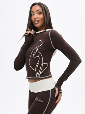 Zip Up Hooded Top With Contrast Stitching