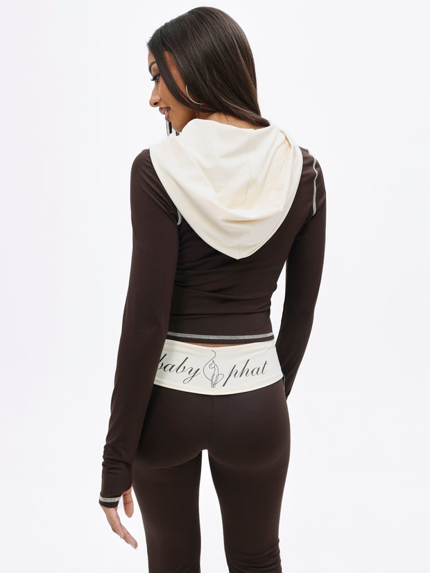 Zip Up Hooded Top With Contrast Stitching