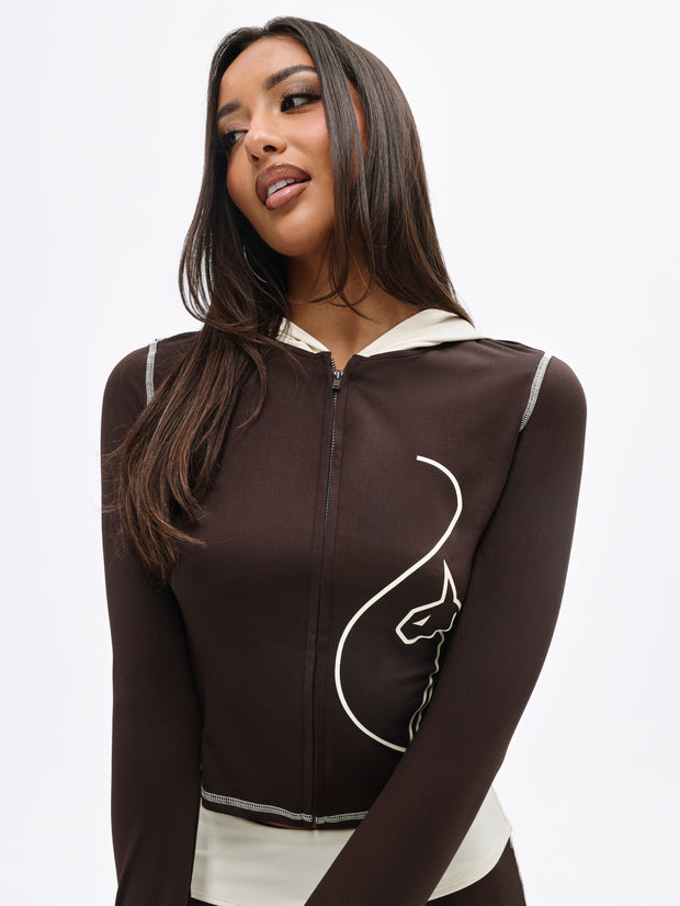 Zip Up Hooded Top With Contrast Stitching