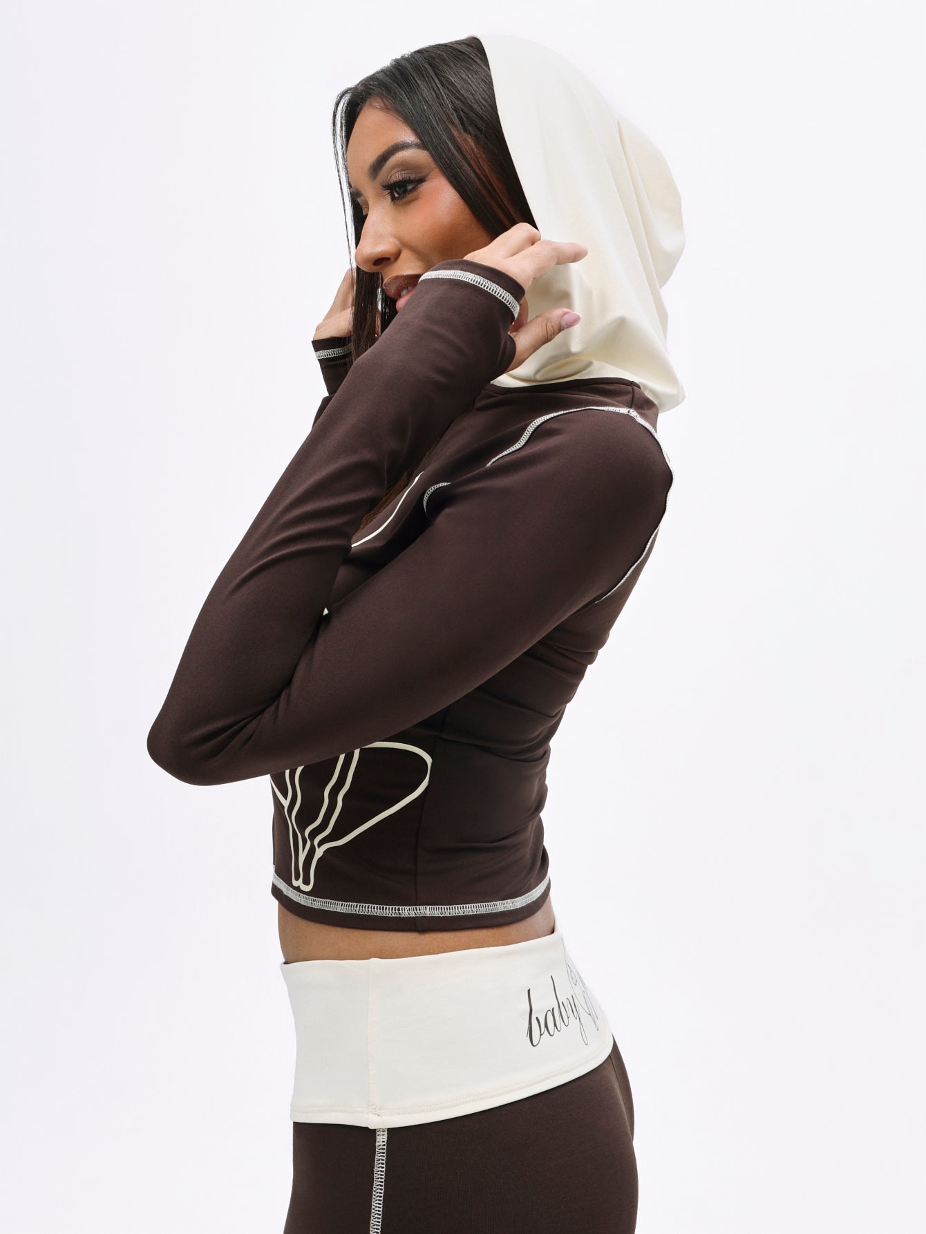 Zip Up Hooded Top With Contrast Stitching