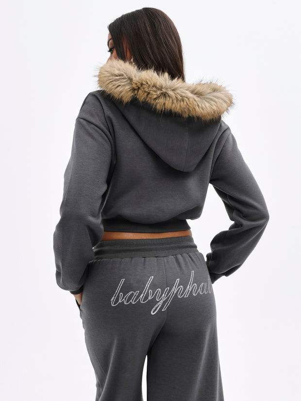 Fur Trim Zip Up Hoodie