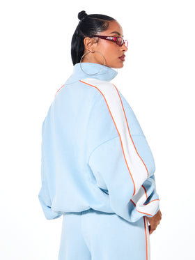 Oversized Funnel Neck Velour Zip Up