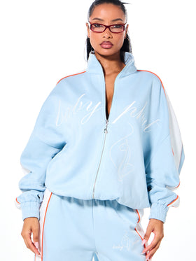 Oversized Funnel Neck Velour Zip Up