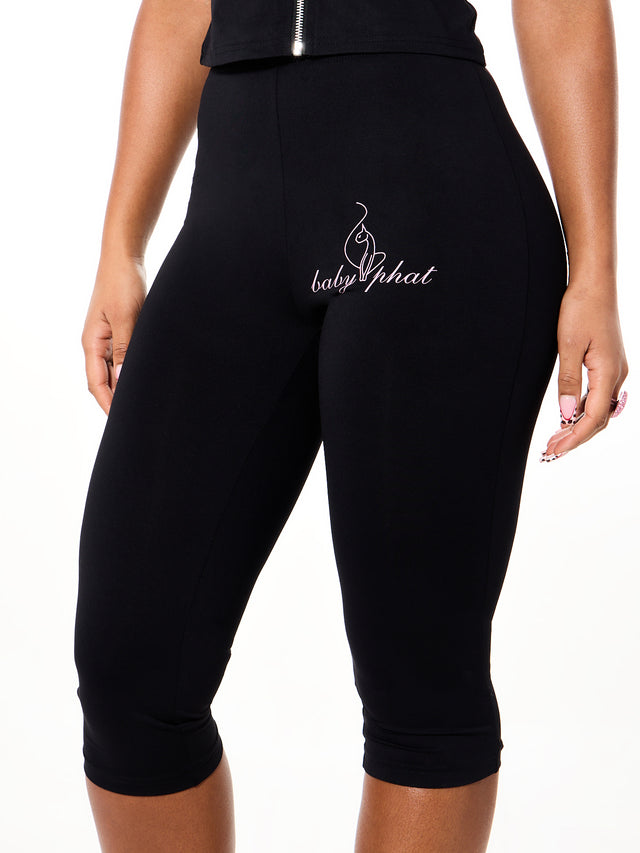 Logo Capri Legging, black capri fit with front script logo, front view