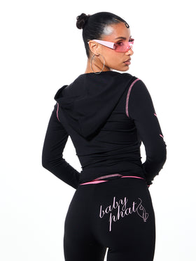 Hooded Jersey Zip Up with Contrast Detail