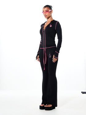 Hooded Jersey Zip Up with Contrast Detail