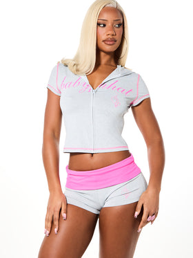 Short Sleeve Logo Zip Up Hoodie