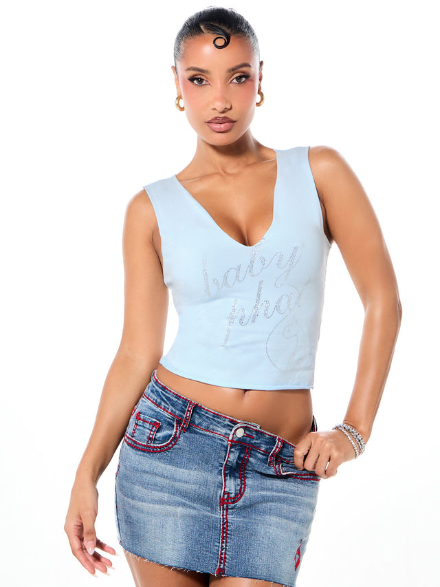 Notch Neck Tank Top with Rhinestone Logo