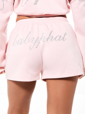 Drawstring Rhinestone Logo Short