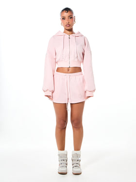 Drawstring Rhinestone Logo Short