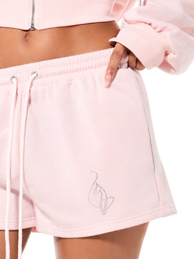 Drawstring Rhinestone Logo Short