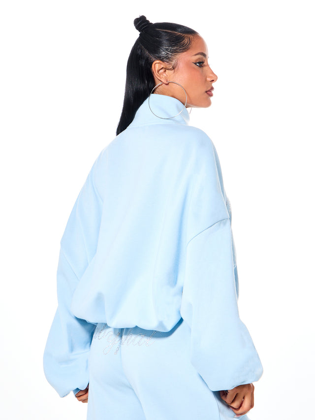 Oversized Funnel Neck Sweatshirt with Rhinestones