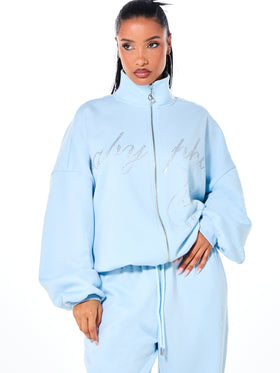 Oversized Funnel Neck Sweatshirt with Rhinestones
