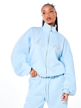Oversized Funnel Neck Sweatshirt with Rhinestones