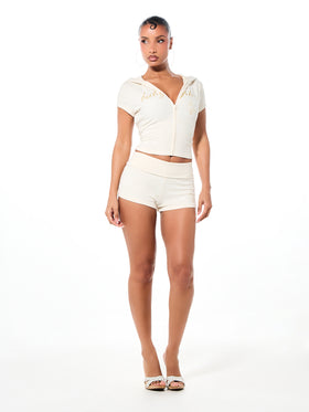 Ribbed Foldover Micro Short with Glitter Logo