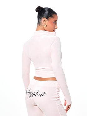 Velour Long Sleeve High Neck Zip Up Top