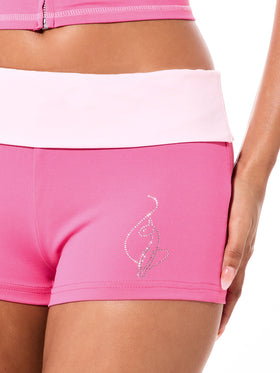 Foldover Micro Short with Contrast Waistband and Rhinestones