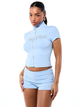 Angel Short Sleeve Zip Up with Glitter Print Logo and Wings