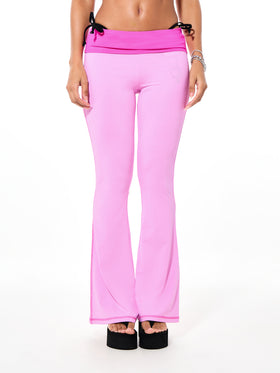 Foldover Flare Leggings with Contrast Waistband with Rhinestones