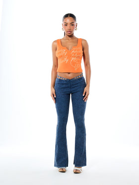 Ribbed Notch Neck All Over Logo Tank Top