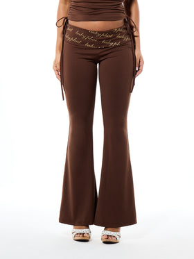 Foldover Flare Legging with Logo Print Waistband