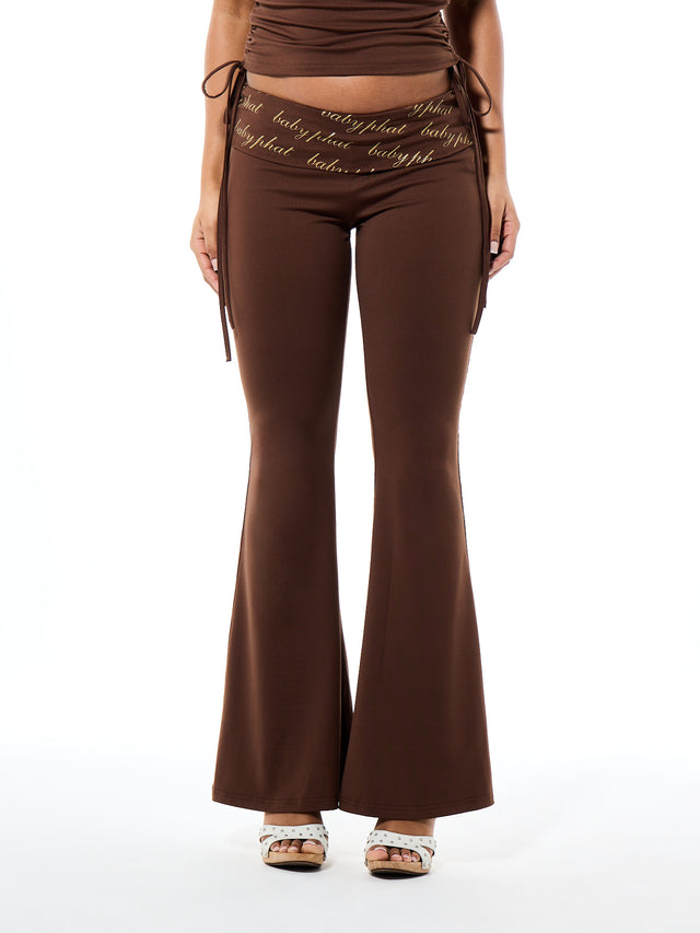 Foldover Flare Legging with Logo Print Waistband