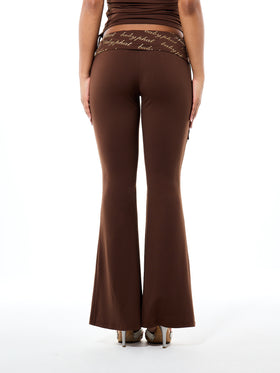 Foldover Flare Legging with Logo Print Waistband