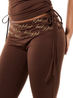 Foldover Flare Legging with Logo Print Waistband
