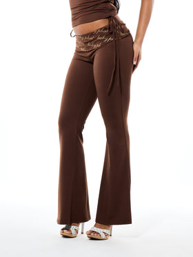 Foldover Flare Legging with Logo Print Waistband
