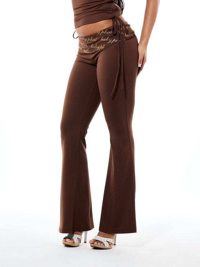 Foldover Flare Legging with Logo Print Waistband