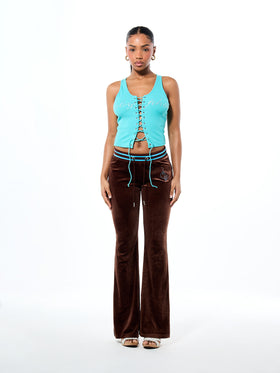 Lace Up Rhinestone Logo Tank Top
