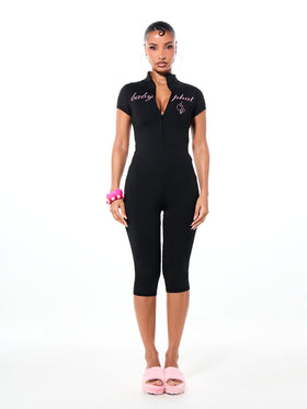 Stretch Jersey Zip Up Capri Jumpsuit