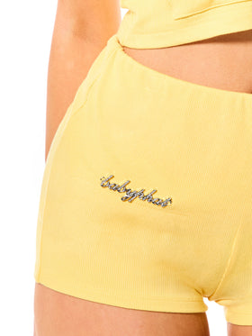 Ribbed Foldover Micro Short with Metal Logo Plate