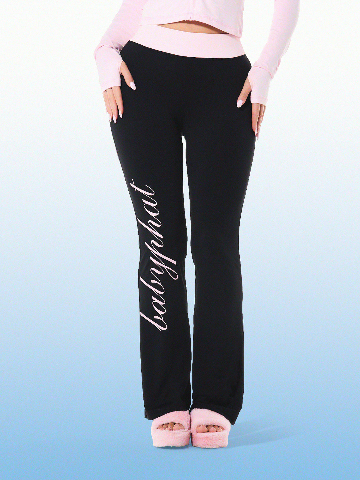 Contrast Waist Flare Legging with Logo