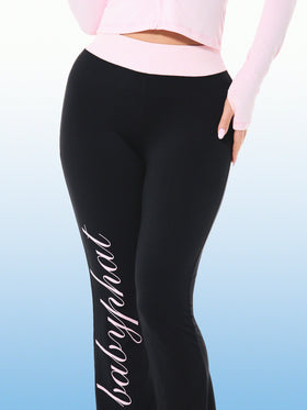 Contrast Waist Flare Legging with Logo