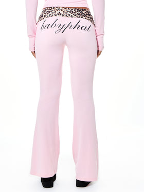 Foldover Flare Leggings with Leopard Contrast