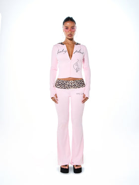 Stretch Jersey Zip Up with Leopard Contrast