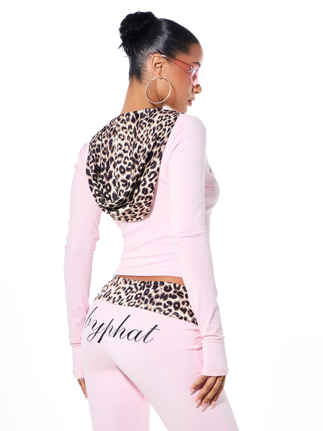 Stretch Jersey Zip Up with Leopard Contrast