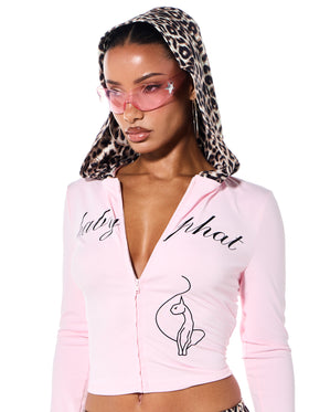 Stretch Jersey Zip Up with Leopard Contrast